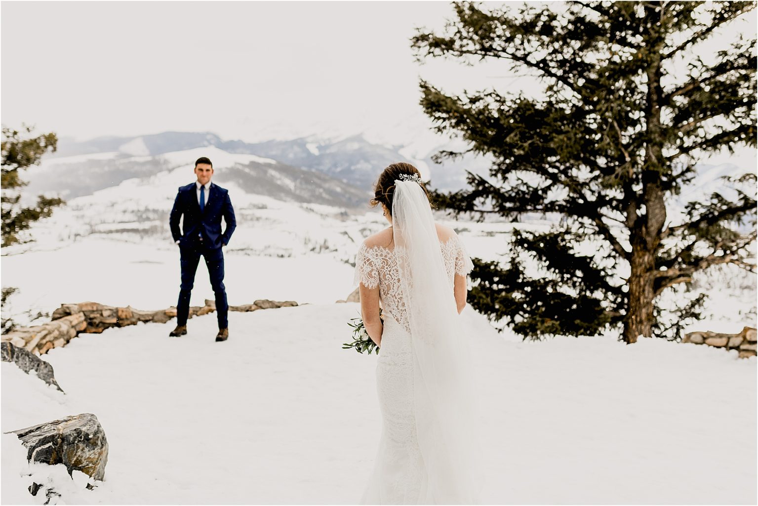 groom waiting for his bride at sapphire point overlook in Dillon colorado