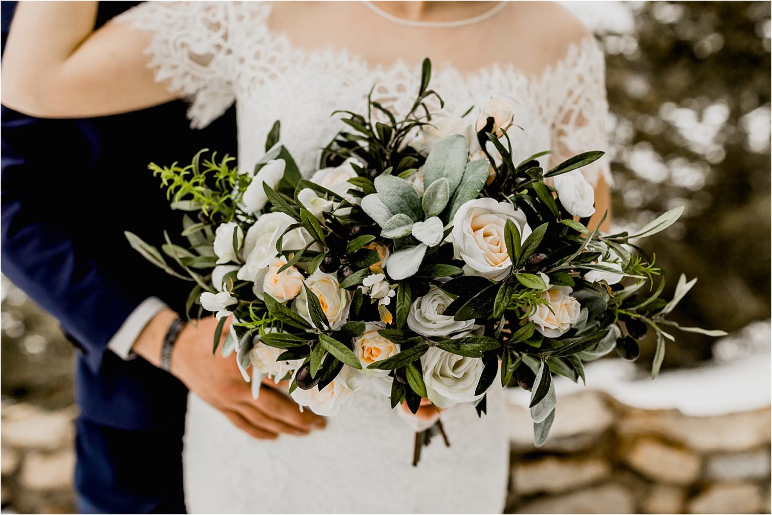 beautiful floral bouquet in the snowy Rocky Mountains of breckenridge colorado