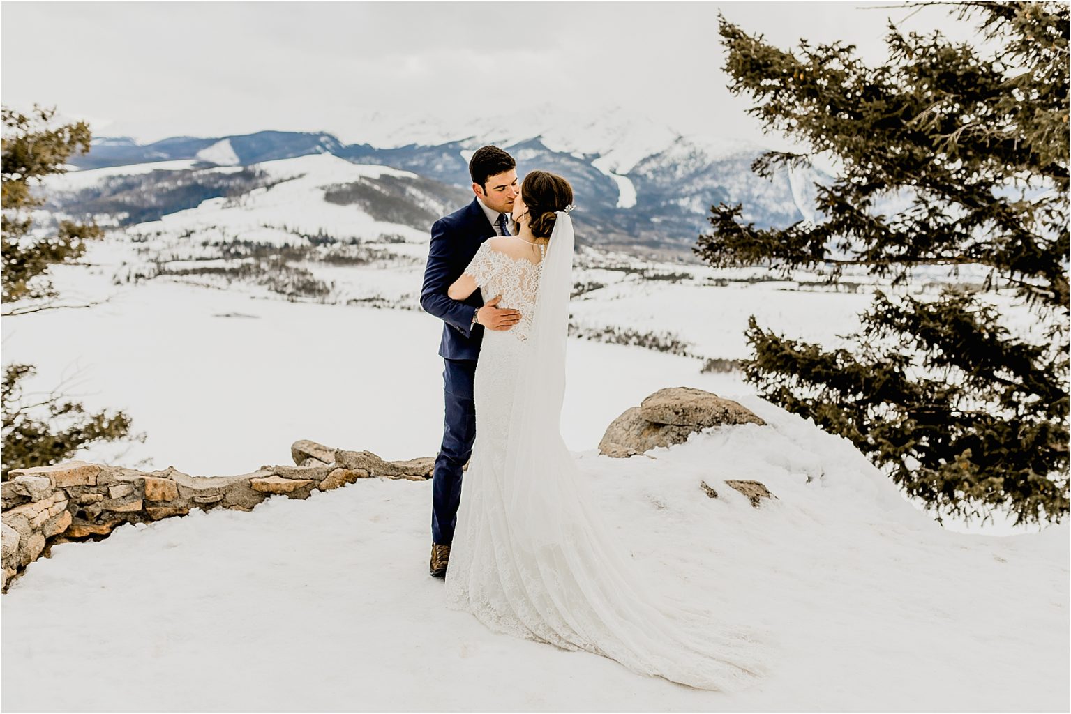 bride and groom together in the Rocky Mountains of colorado