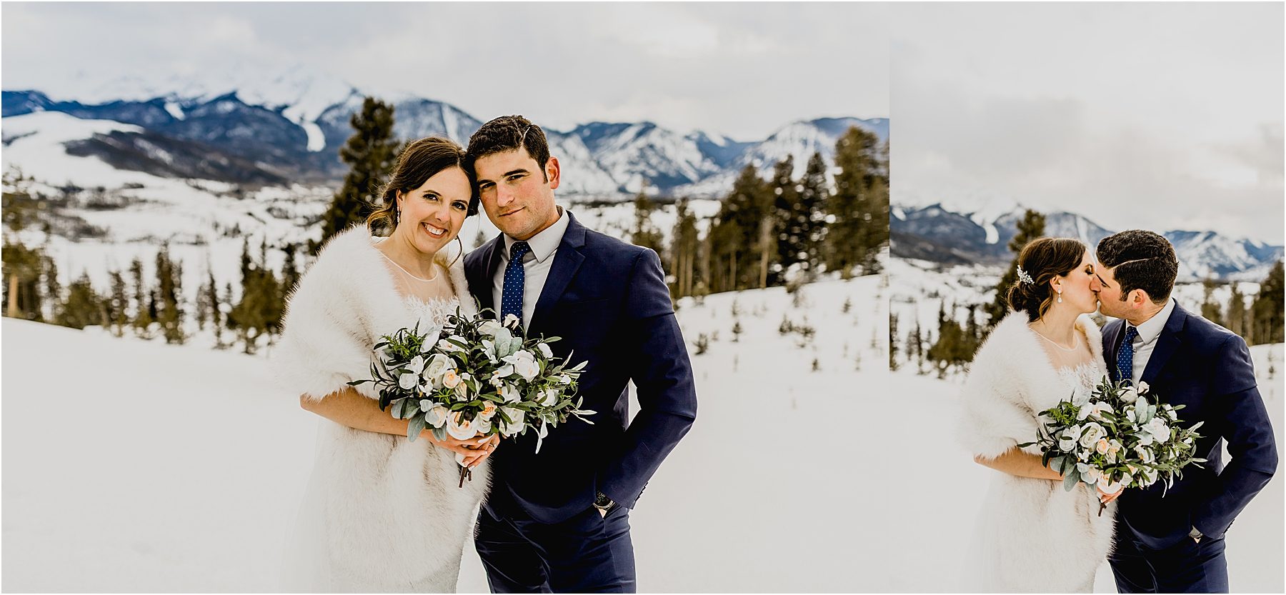 bride and groom together in the Rocky Mountains of colorado