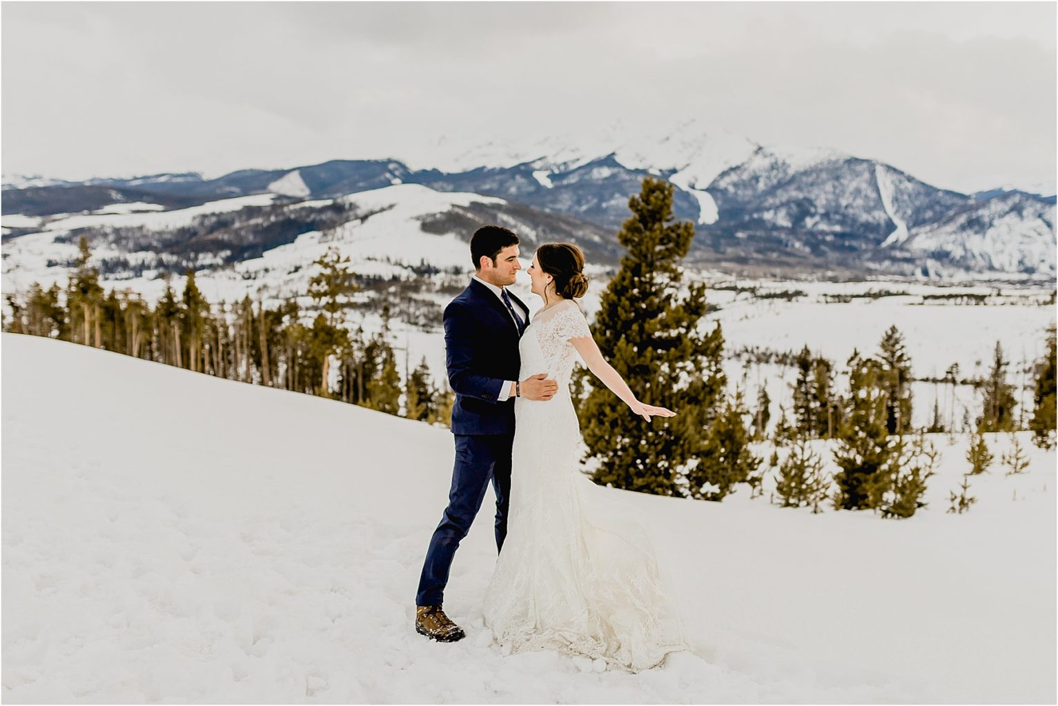 bride and groom on their elopement day in the Rocky Mountains of colorado