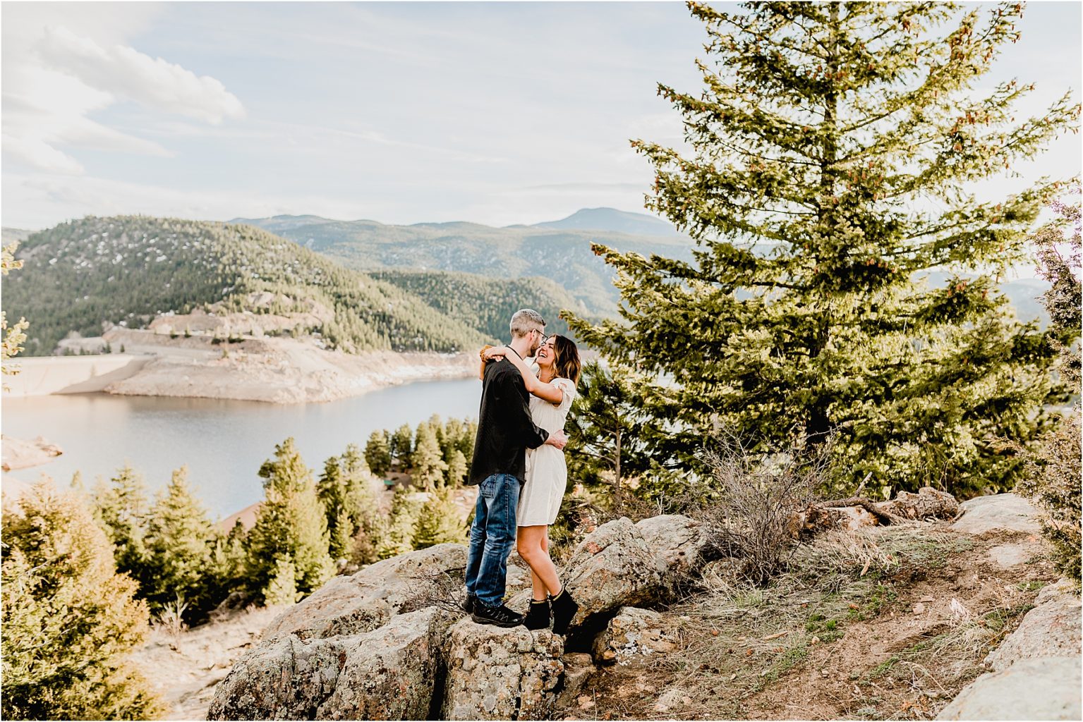 Marissa and Casey's adventure couples session in boulder colorado at gross reservoir. We took in amazing mountain and lake views, and watched a beautiful sunset up high on the rocks.