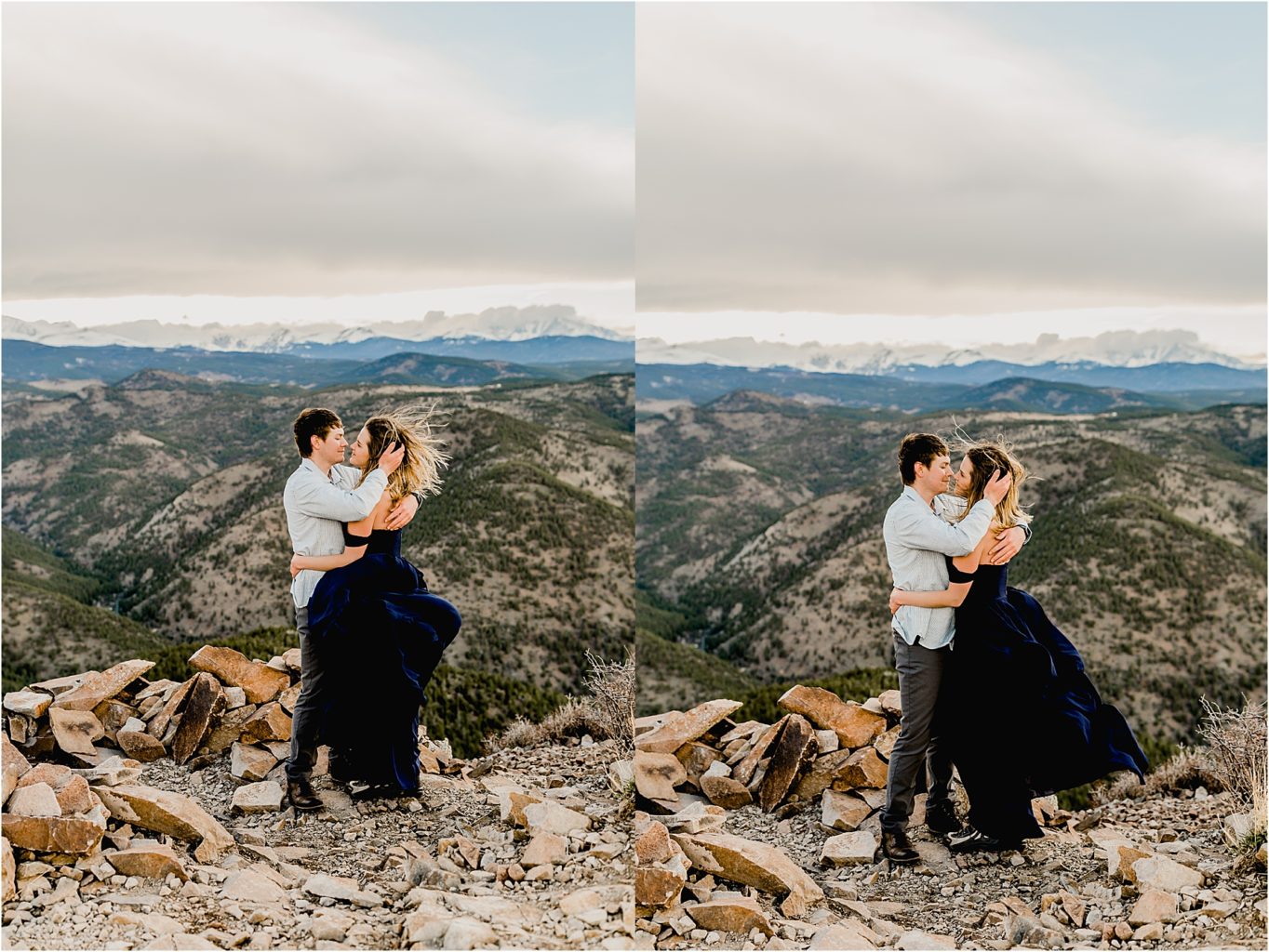 couple in boulder Colorado mountains with beautiful mountain backdrop
