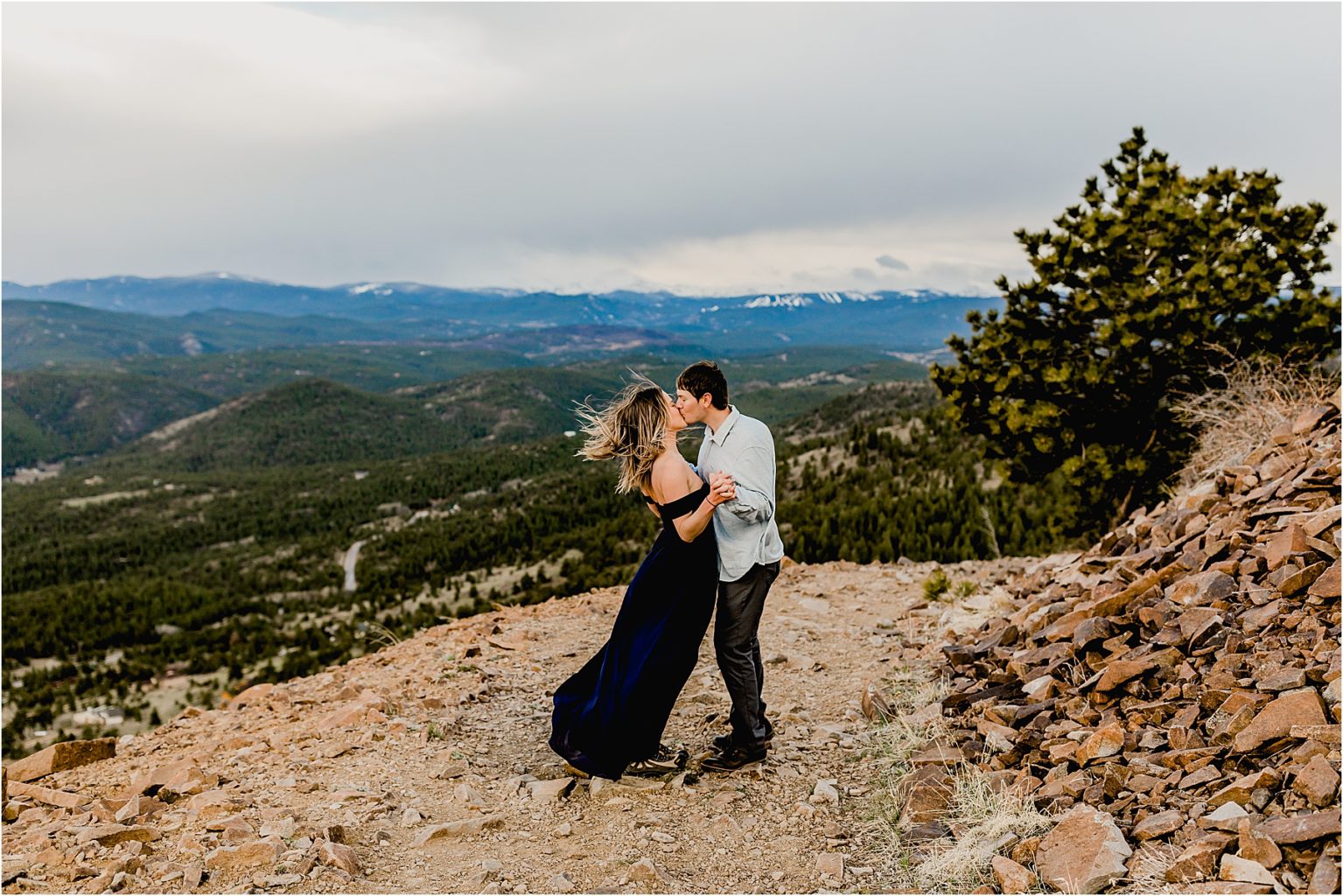 couple having fun for Colorado engagement photos