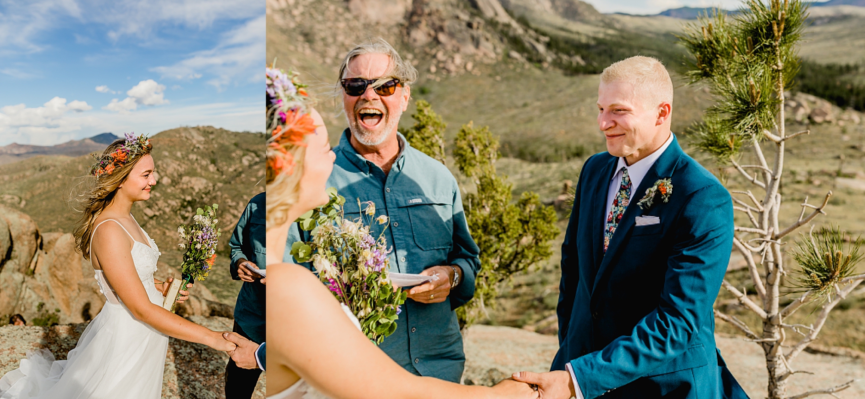 bride and groom during Colorado elopement ceremony saying vows in the mountains