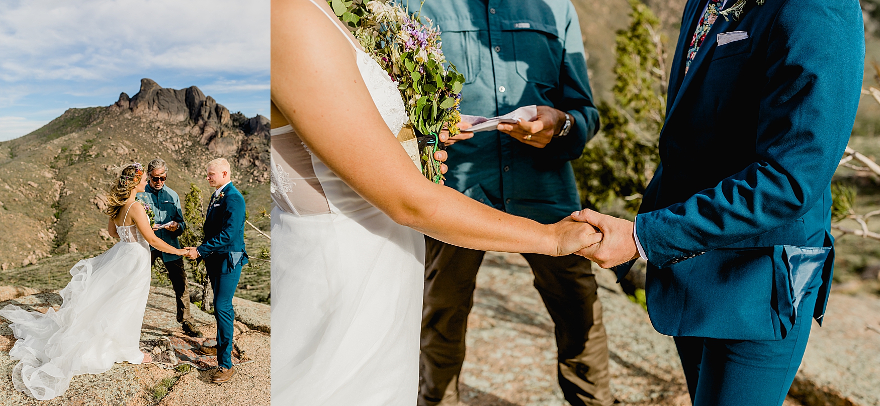 bride and groom exchanging rings during Colorado elopement ceremony