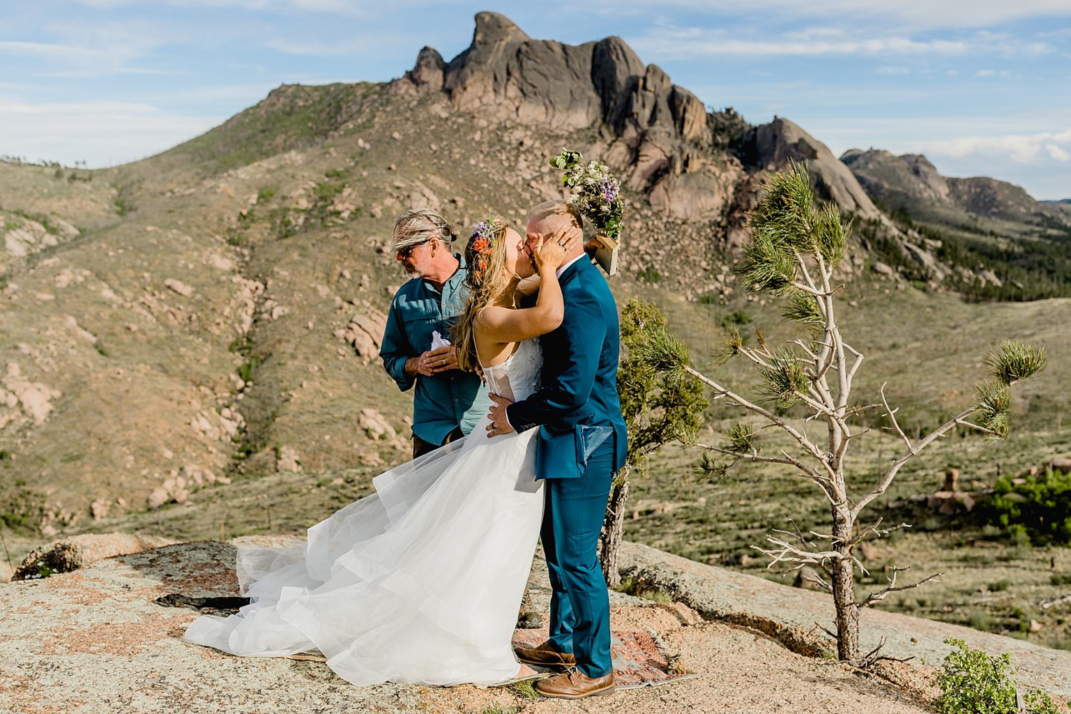 beautiful couple in mountains for Colorado elopement ceremony