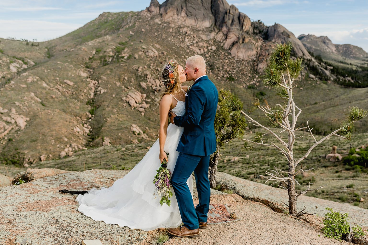 beautiful couple in mountains for Colorado elopement ceremony