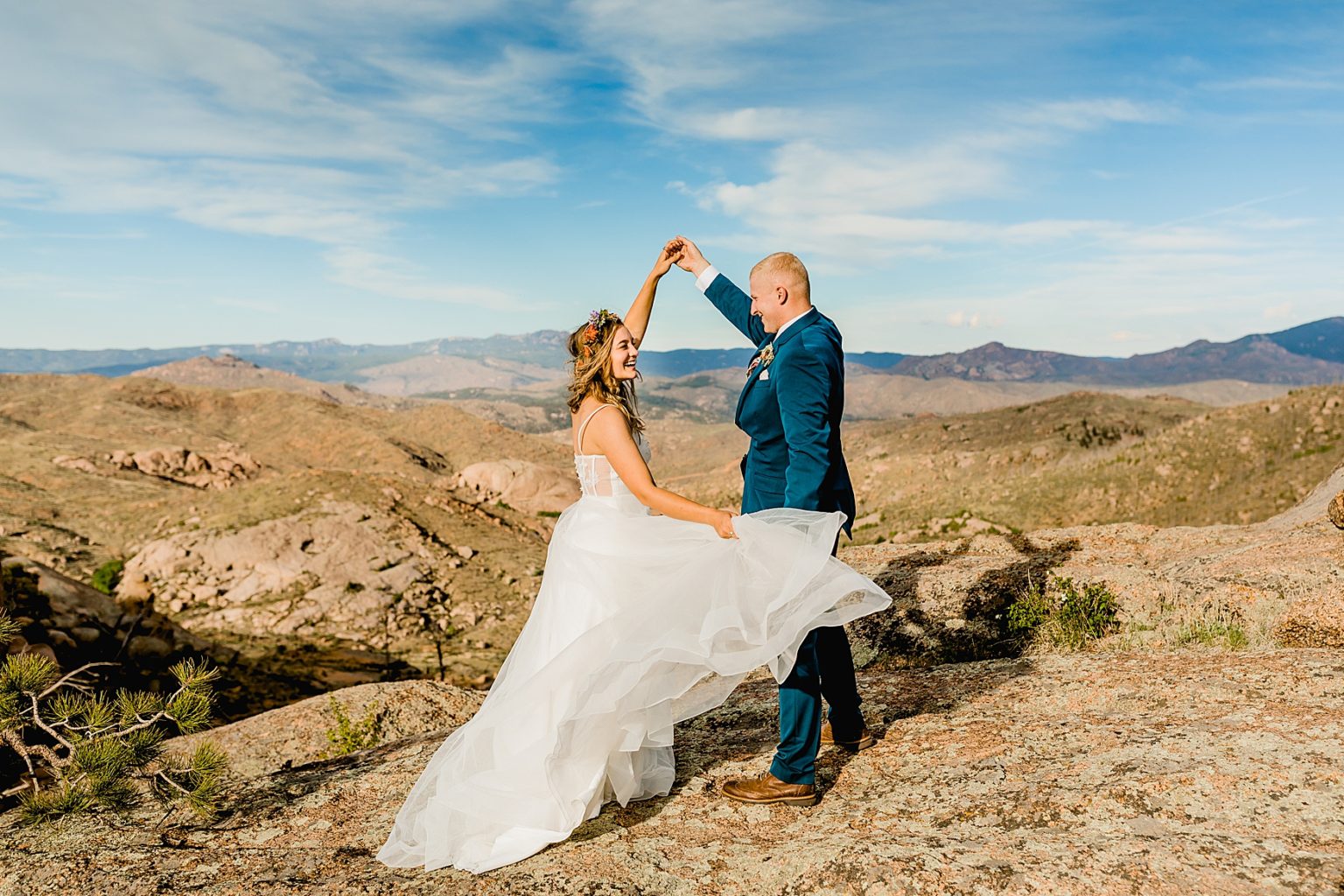 bride and groom dancing in the Colorado mountains for elopement