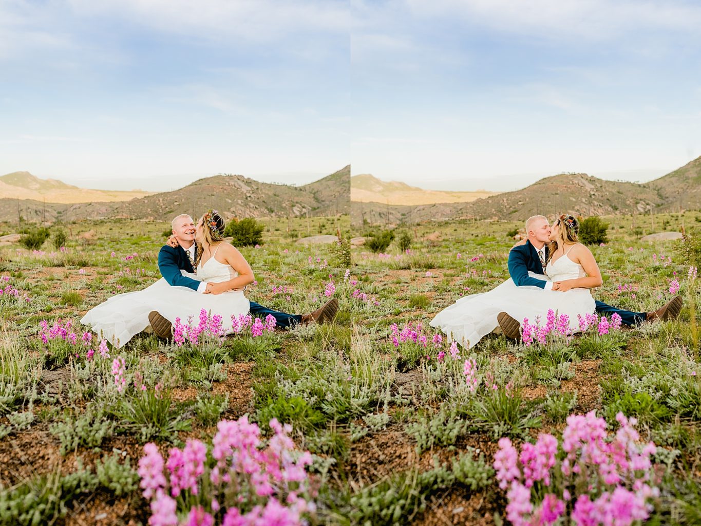 beautiful bride and groom in Colorado wildflowers for elopement