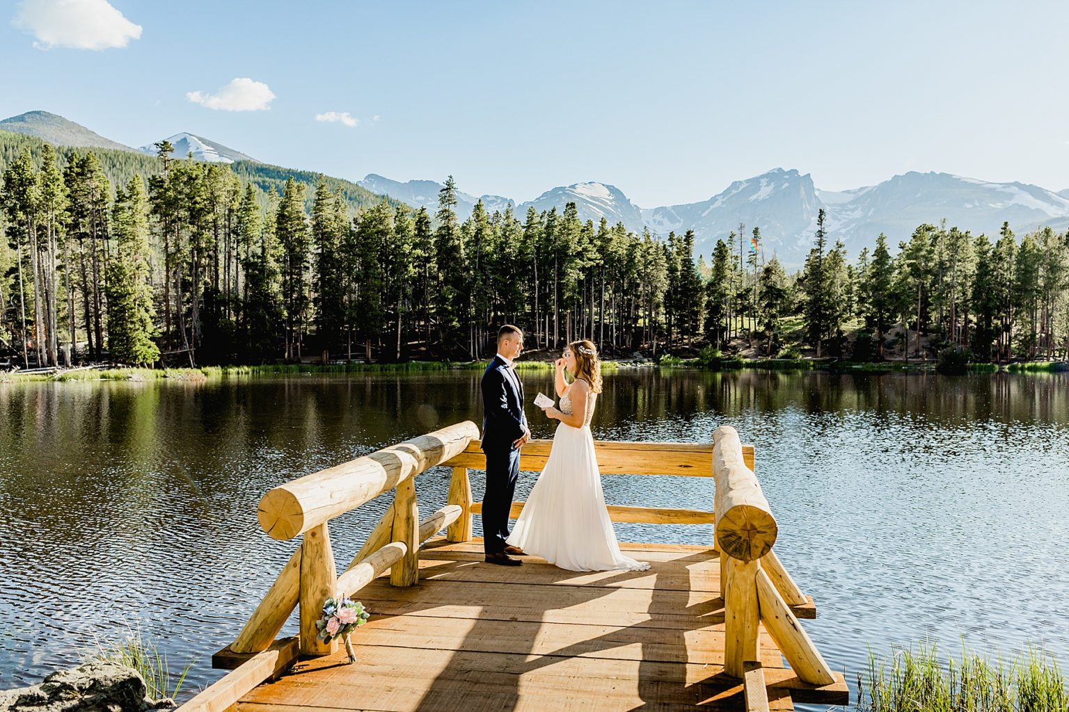 colorado couple together during elopement ceremony in Rocky Mountain national park