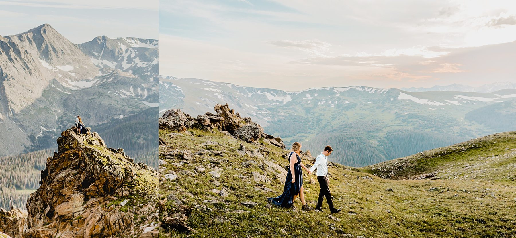couple standing on beautiful Colorado mountain top with mountain background