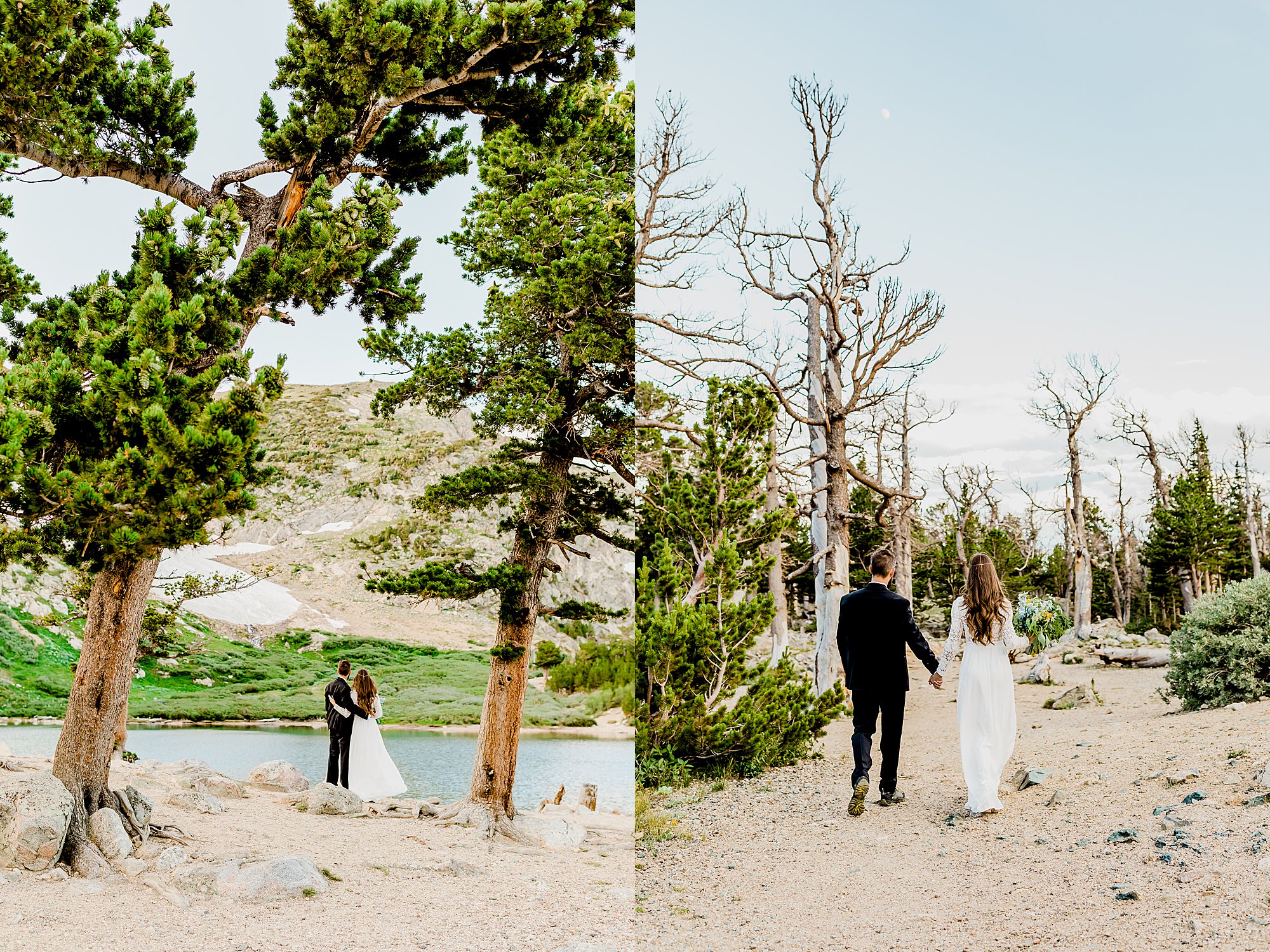 couple walks to colorado glacier for their outdoor elopement