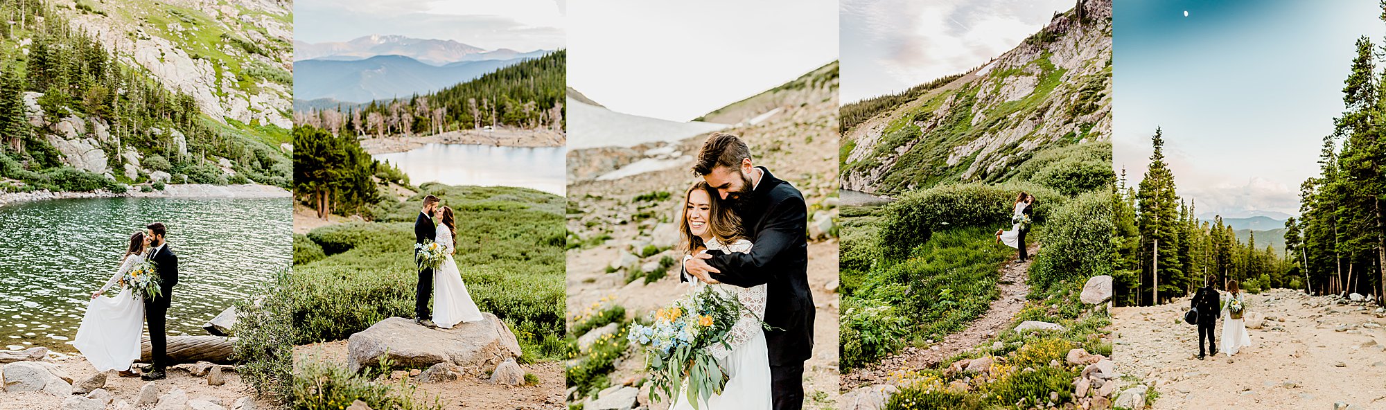 bride and groom celebrate their colorado adventure elopement in the gorgeous mountains in front of an alpine lake and glacier