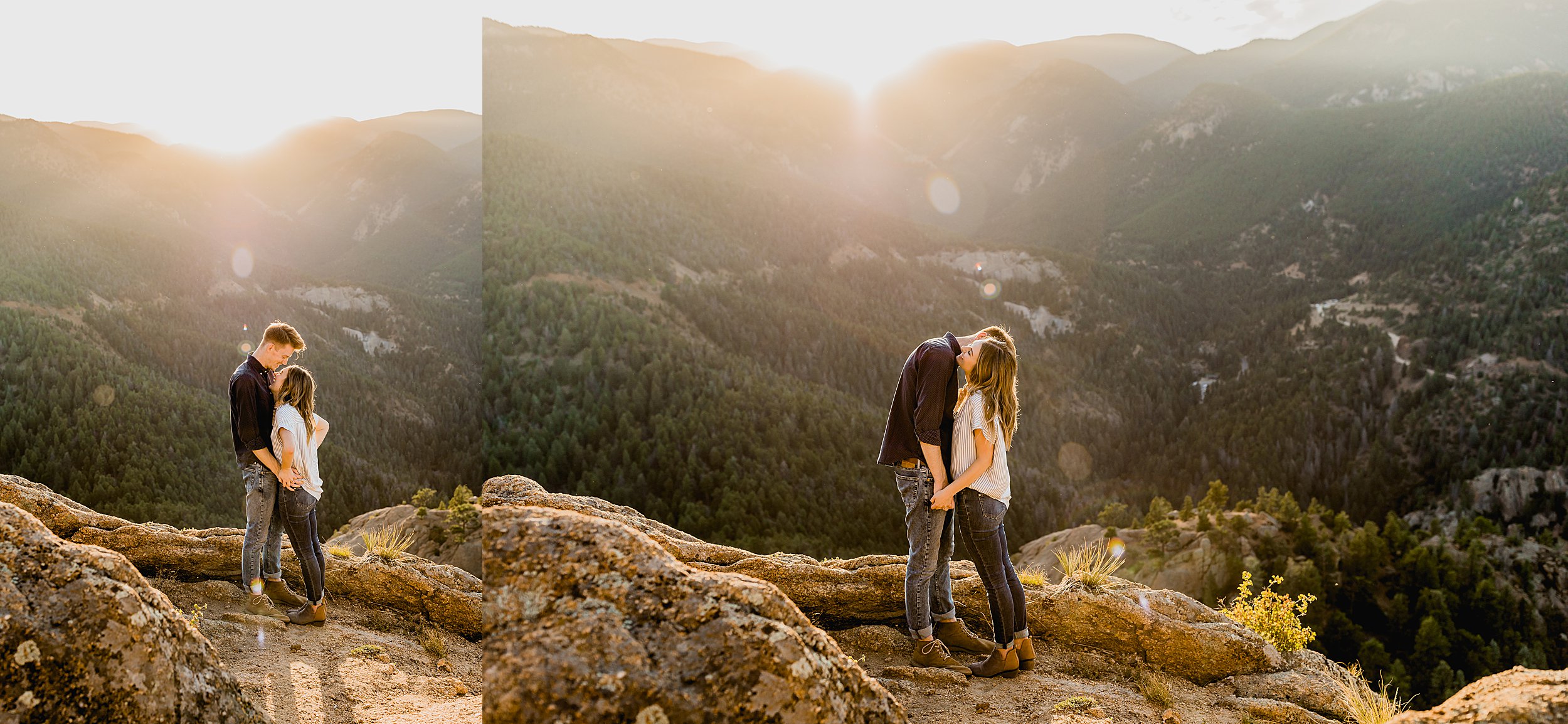 colorado mountain engagement photographer captures couples engagement photos with beautiful mountain scenery at sunset