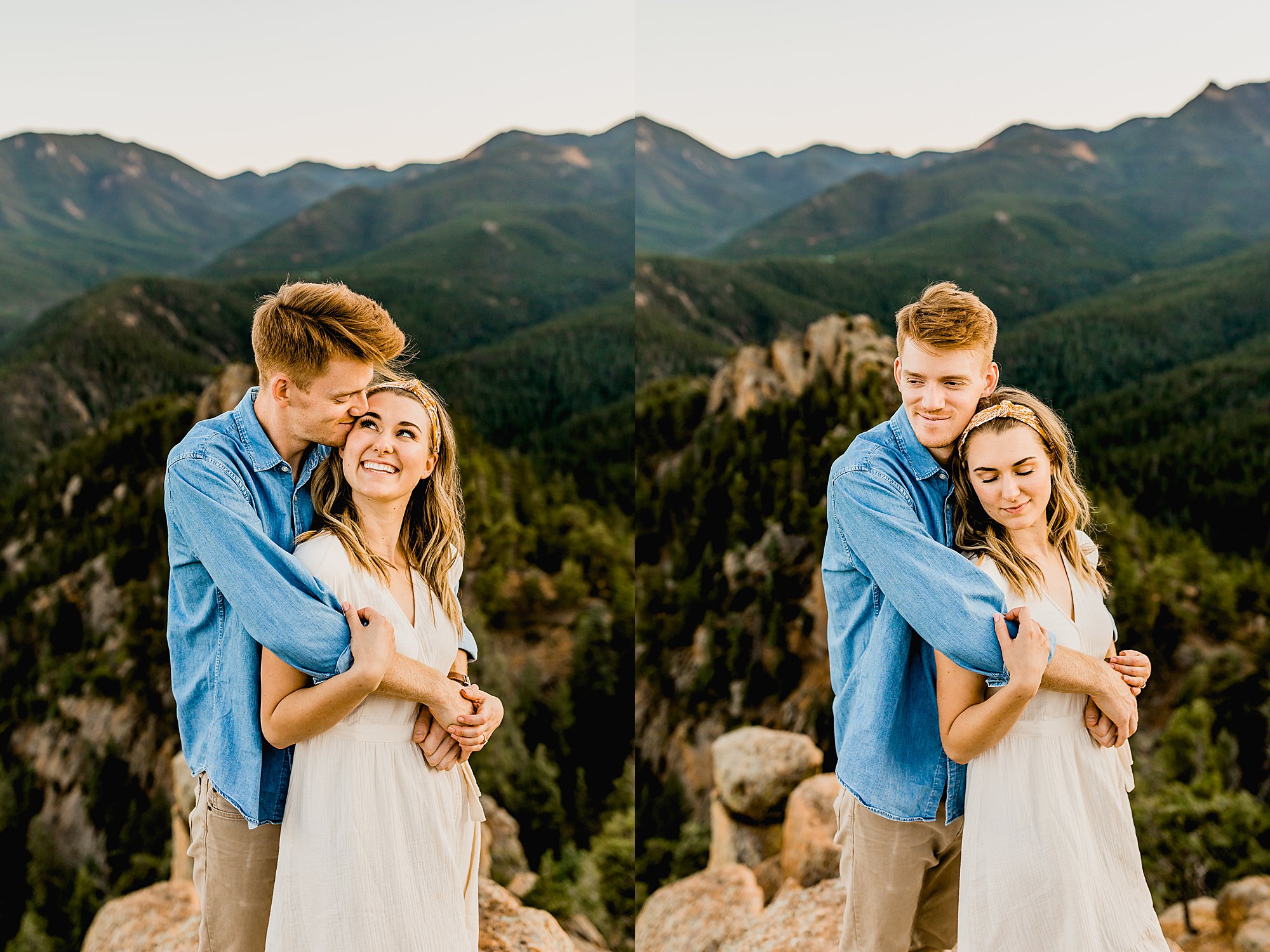 colorado mountain engagement photos, photographer captures couples hiking engagement photos with beautiful colorado mountain scenery in the background