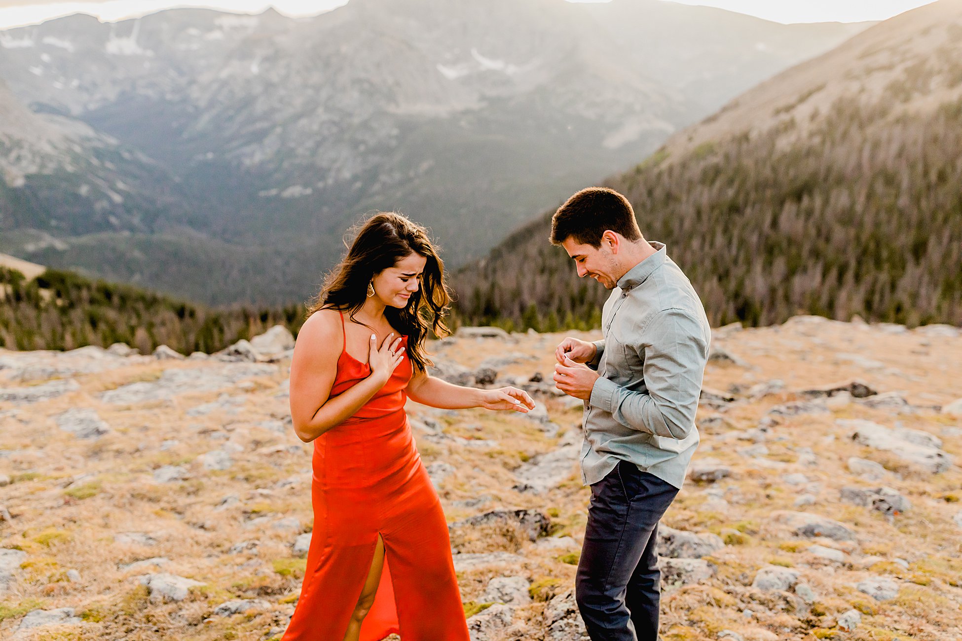 lauren casino photographs rocky mountain national park proposal with gorgeous mountain scenery at sunset